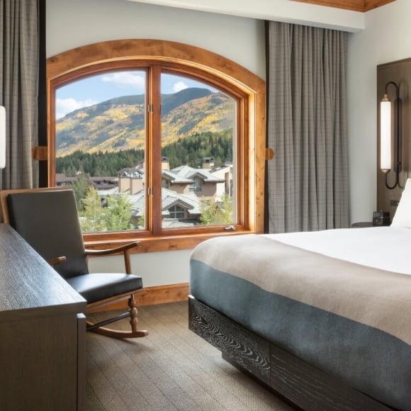 A king bed from a room at The Hythe Vail
