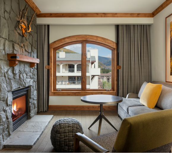 Living room in a suite at The Hythe Vail