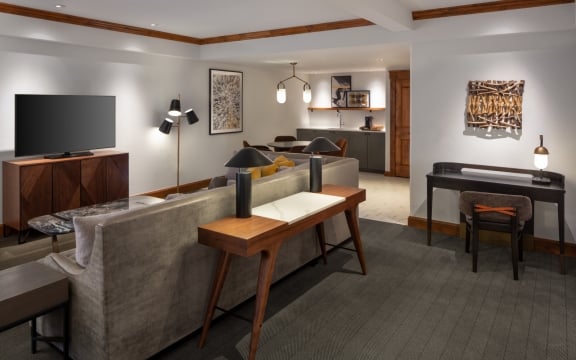 The wet bar from the Timberline Suite at The Hythe Vail