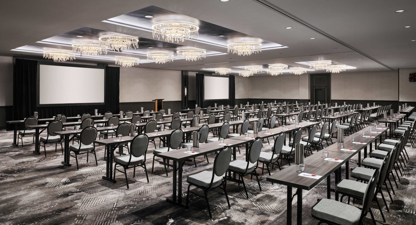 The classroom configuration of the Colorado Ballroom at The Hythe Vail CO