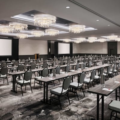 The classroom configuration of the Colorado Ballroom at The Hythe Vail CO