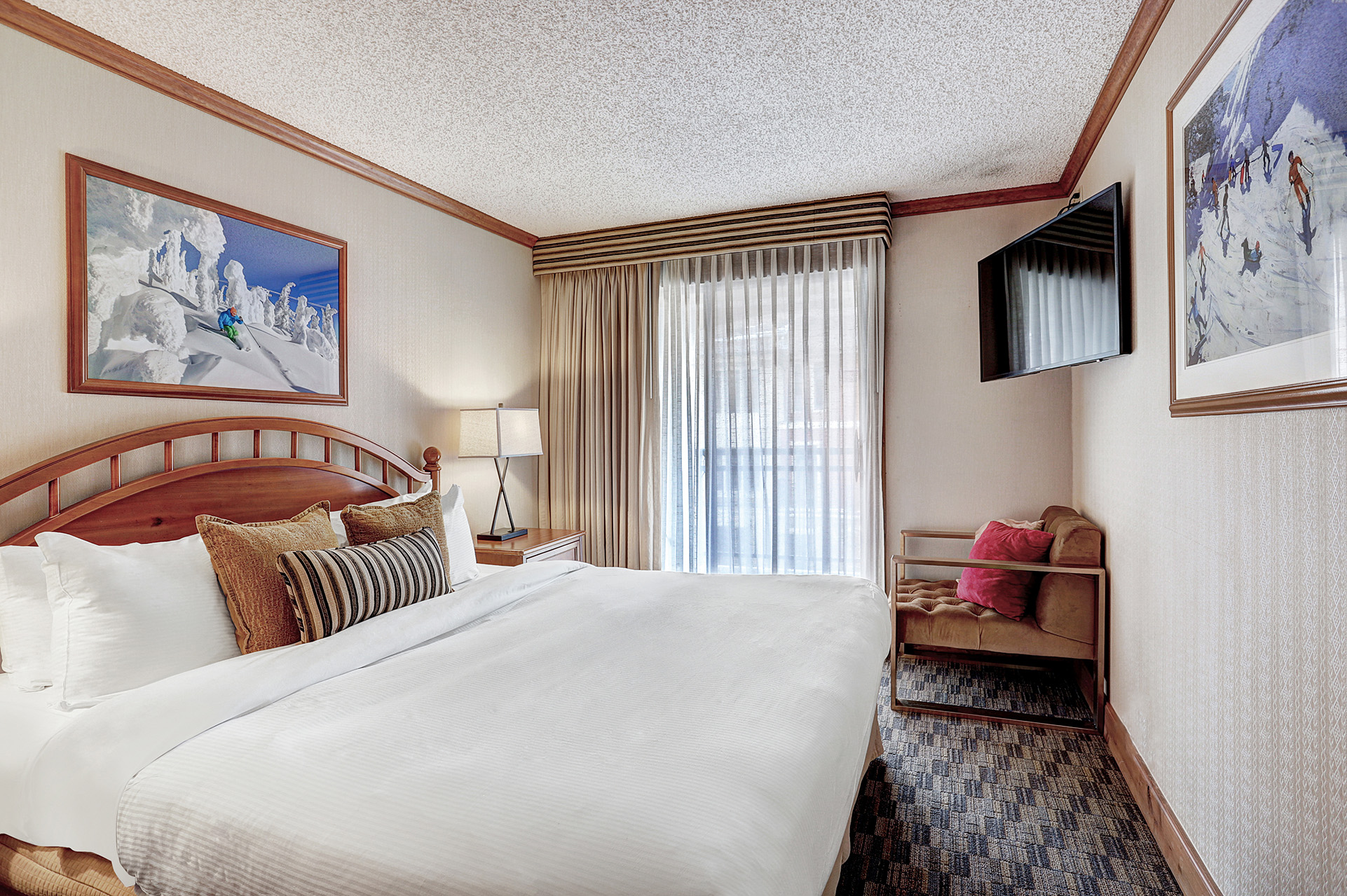 A king bed from the 2 bedroom suite at The Hythe Vail CO