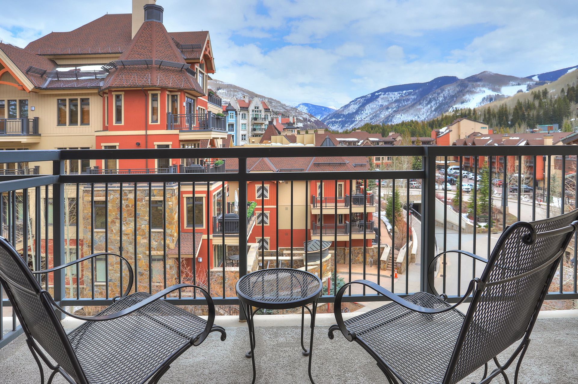 A view of Vail from the patio of the 2 bedroom suite at The Hythe Vail CO