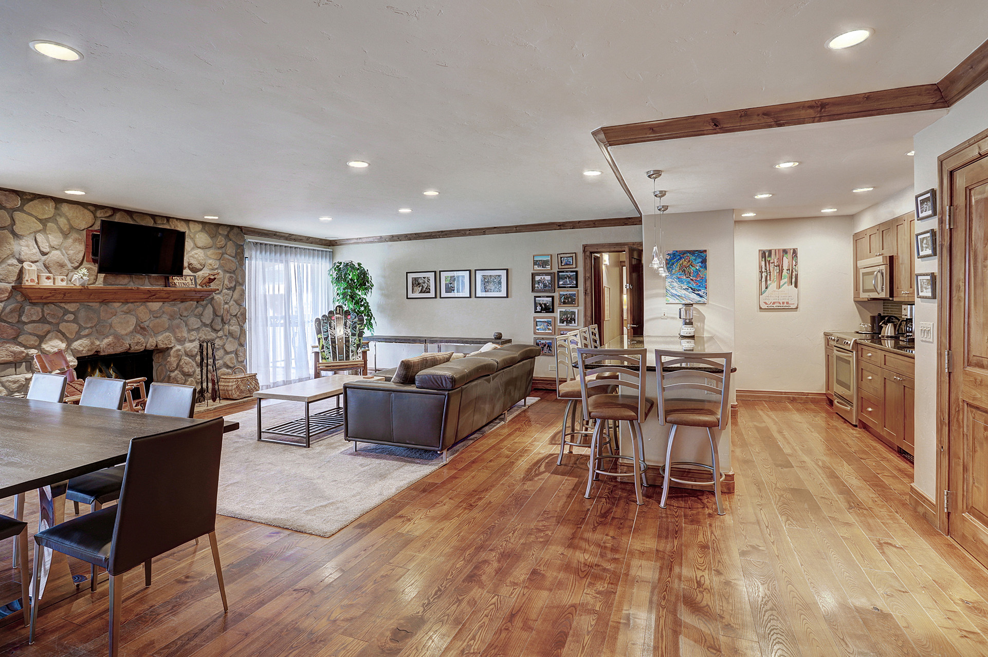 The living room of a 3 bedroom suite at The Hythe Vail CO