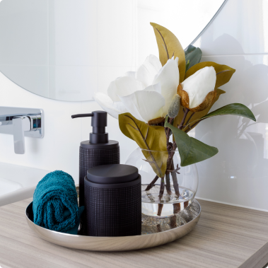 Soap and flowers on a counter at The Hythe Vail CO