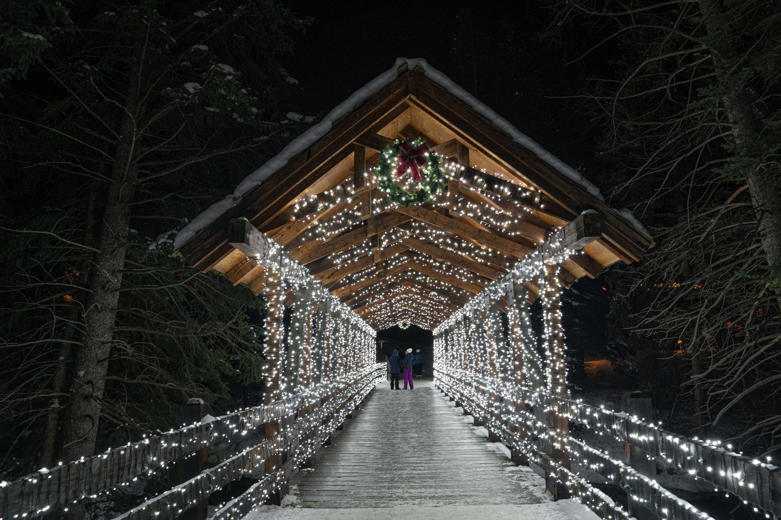 covered walkway with lights